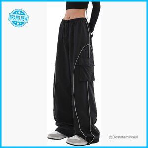 Y2K Parachute Track Pants Low Rise Baggy Wide Leg Cargo Pants Streetwear